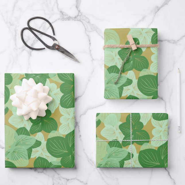 Green Tropical Leaves Wrapping Paper Sheets (Front)