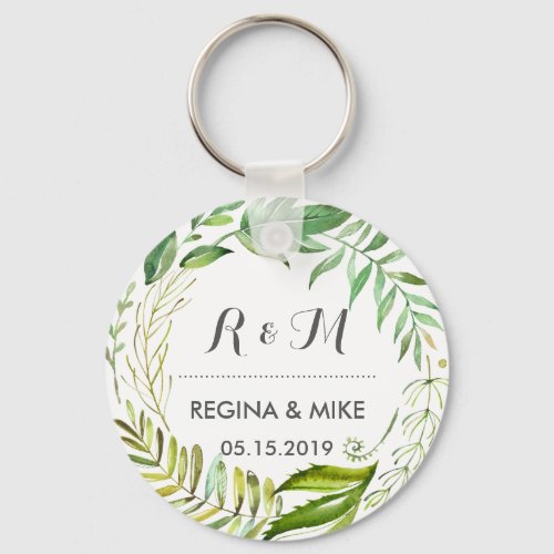 Green Tropical Leaves Wreath Spring Garden Wedding Keychain