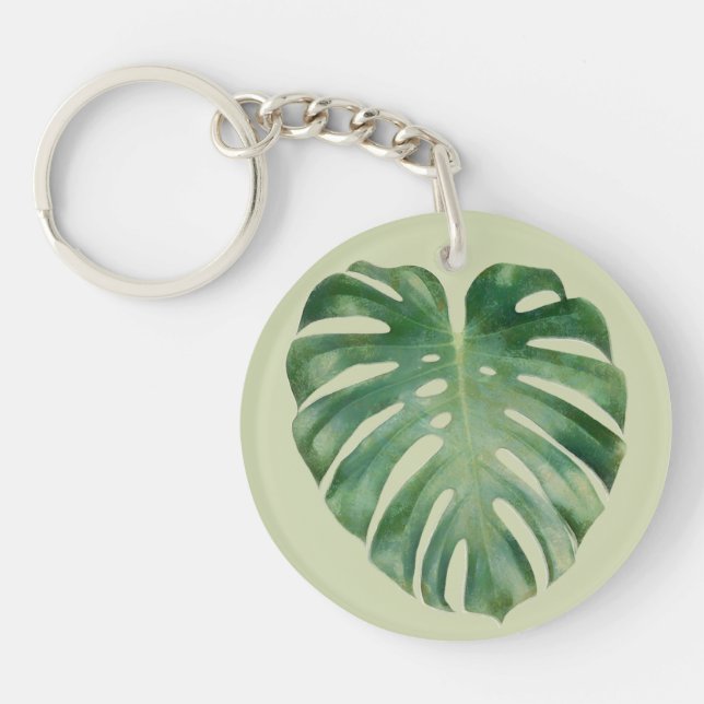 Green Tropical Monstera Leaf  Keychain (Front)