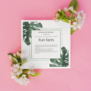 Green Tropical Monstera leaf Wedding Fun Facts Napkins