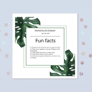Green Tropical Monstera leaf Wedding Fun Facts Napkins