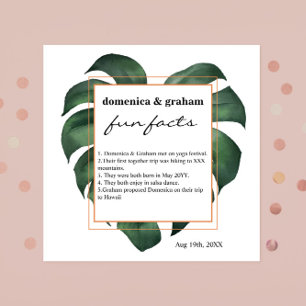 Green Tropical Monstera leaf Wedding Fun Facts Napkins