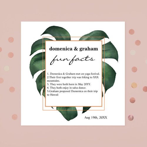 Green Tropical Monstera leaf Wedding Fun Facts  Napkins