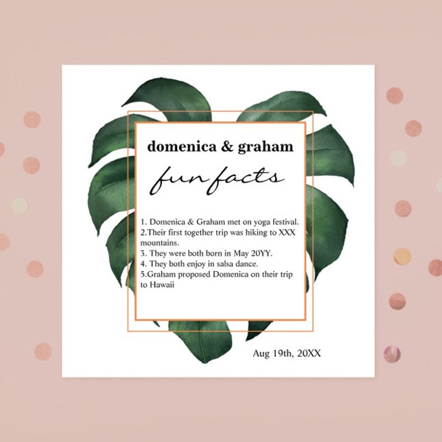 Green Tropical Monstera leaf Wedding Fun Facts  Napkins (Creator Uploaded)