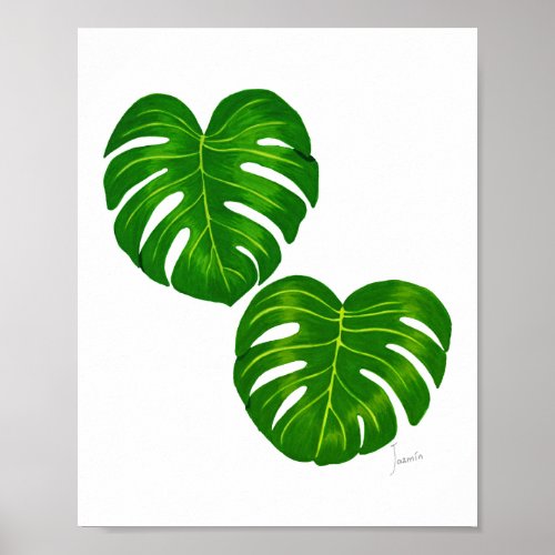 Green Tropical Monstera Leaves Art Print