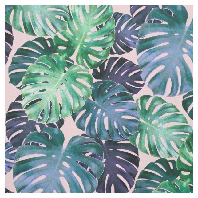 Green Tropical Monstera Leaves Fabric (Swatch)