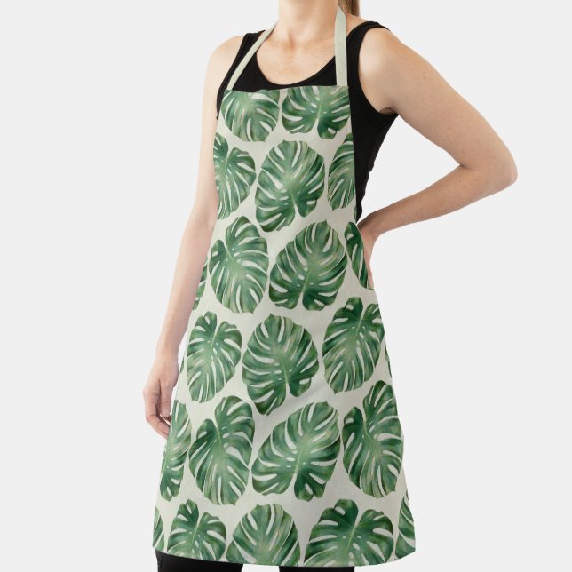 Green Tropical Monstera Leaves Pattern  Apron (Insitu)