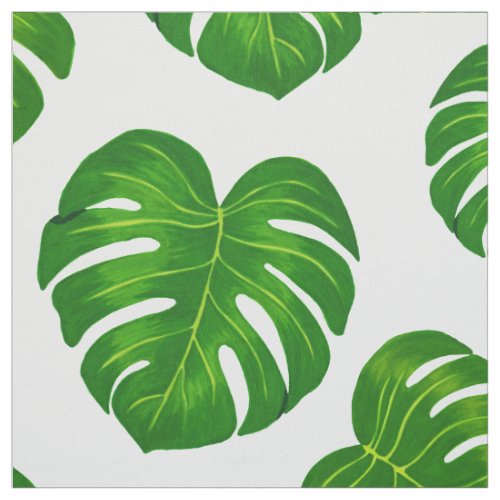 Green Tropical Monstera Leaves Pattern Fabric