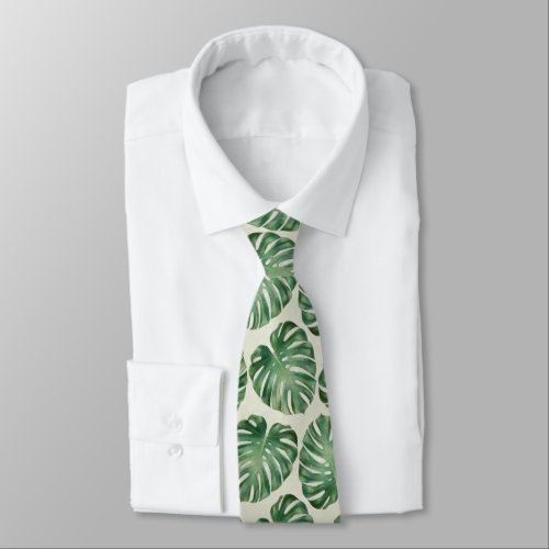 Green Tropical Monstera Leaves Pattern Neck Tie