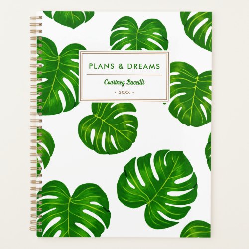 Green Tropical Monstera Leaves Pattern Planner