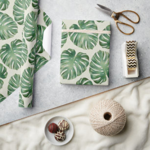 Green Tropical Monstera Leaves Pattern Wrapping Paper