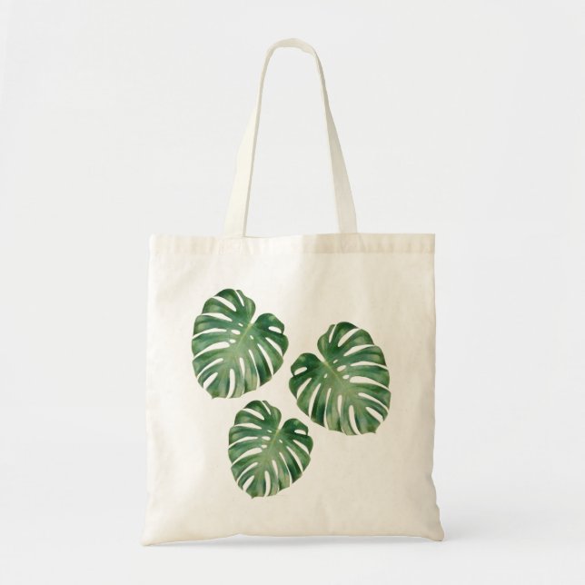 Green Tropical Monstera Leaves Tote Bag (Front)