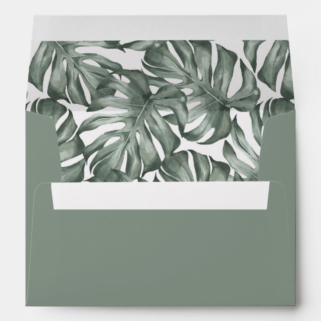 Green Tropical Oasis Monstera Papas Wedding Envelope (Back (Bottom))