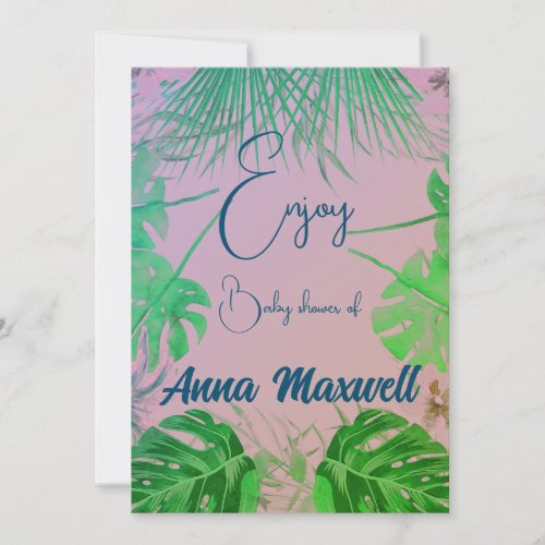 Green Tropical Palm Baby Shower Modern Background  Holiday Card