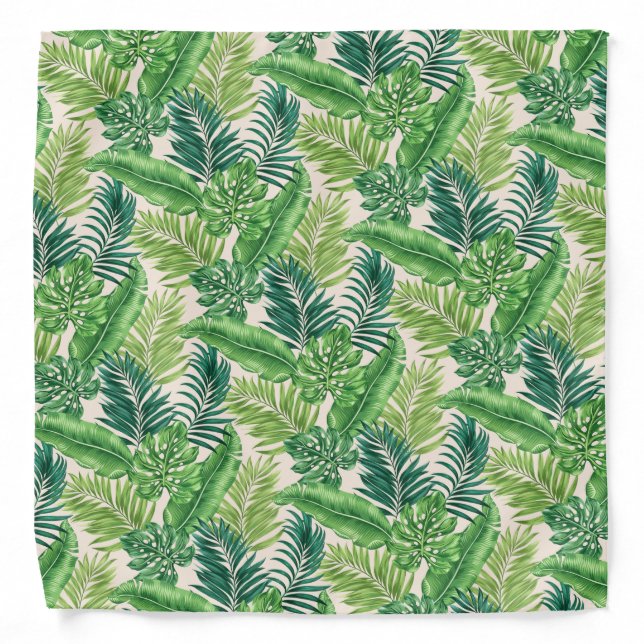 Green Tropical Palm Banana Monstera Leaves Bandana (Front)