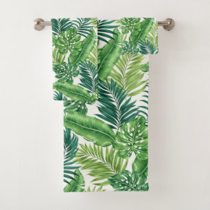 Green Tropical Palm Banana Monstera Leaves Bath Towel Set