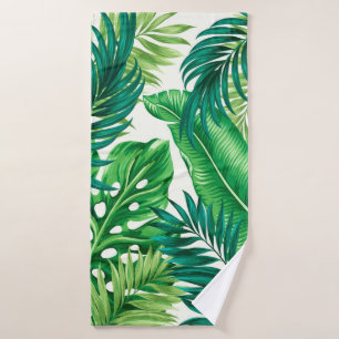 Green Tropical Palm Banana Monstera Leaves Bath Towel Set