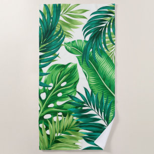 Green Tropical Palm Banana Monstera Leaves Beach Towel