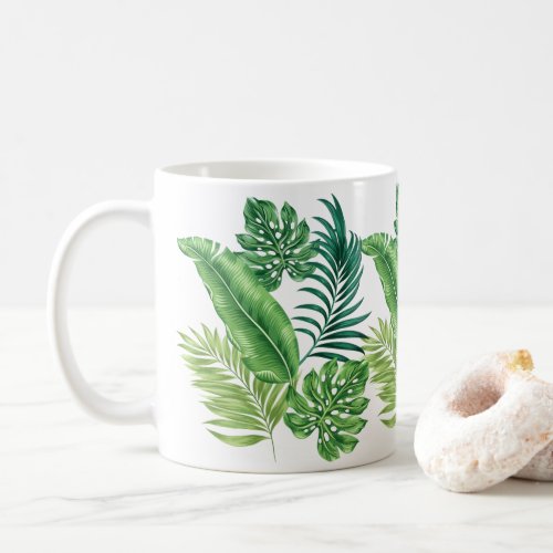 Green Tropical Palm Banana Monstera Leaves Coffee Mug