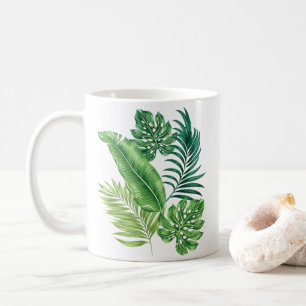 Green Tropical Palm Banana Monstera Leaves Coffee Mug