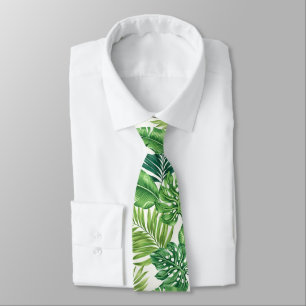 Green Tropical Palm Banana Monstera Leaves Neck Tie