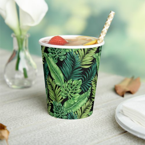 Green Tropical Palm Banana Monstera Leaves Paper Cups