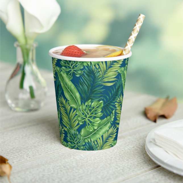 Green Tropical Palm Banana Monstera Leaves Paper Cups (Insitu)