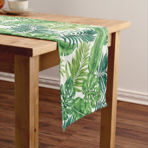 Green Tropical Palm Banana Monstera Leaves Short Table Runner