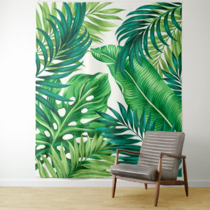 Green Tropical Palm Banana Monstera Leaves  Tapestry