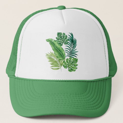 Green Tropical Palm Banana Monstera Leaves Trucker Hat