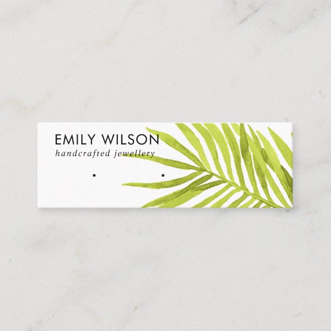 GREEN TROPICAL PALM FAUNA EARRING STUD DISPLAY MINI BUSINESS CARD (Front)