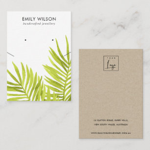 GREEN TROPICAL PALM FAUNA NECKLACE EARING DISPLAY BUSINESS CARD