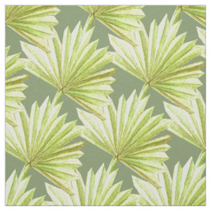 Green tropical palm frond leaf repeat pattern fabric