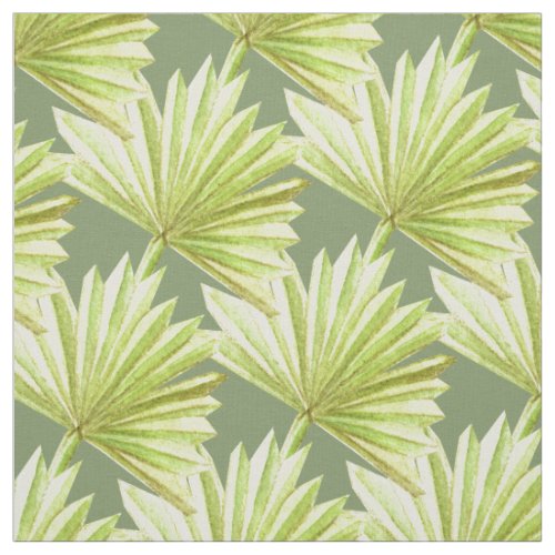 Green tropical palm frond leaf repeat pattern fabric