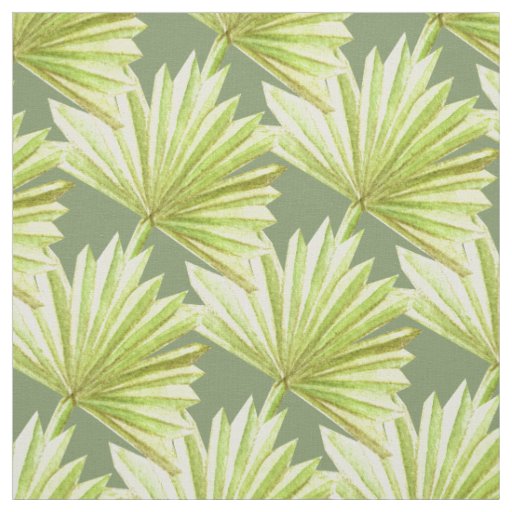 Green tropical palm frond leaf repeat pattern fabric