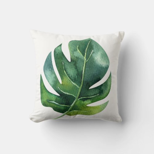 Green Tropical Palm Leaf Botanical Island Chic Throw Pillow