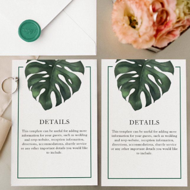 Green Tropical Palm Leaf Monstera Details Enclosure Card (Creator Uploaded)