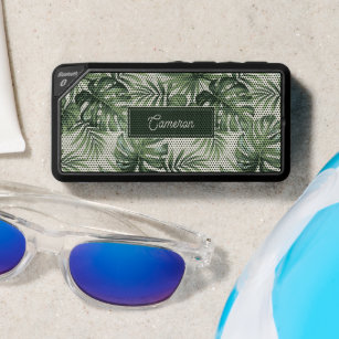 Green Tropical Palm Leaves   Add Your Name Bluetooth Speaker