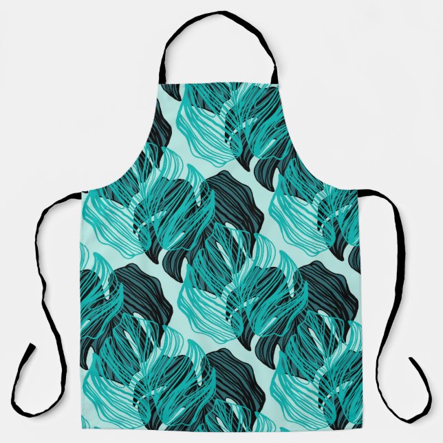 Green tropical palm leaves design. apron (Front)