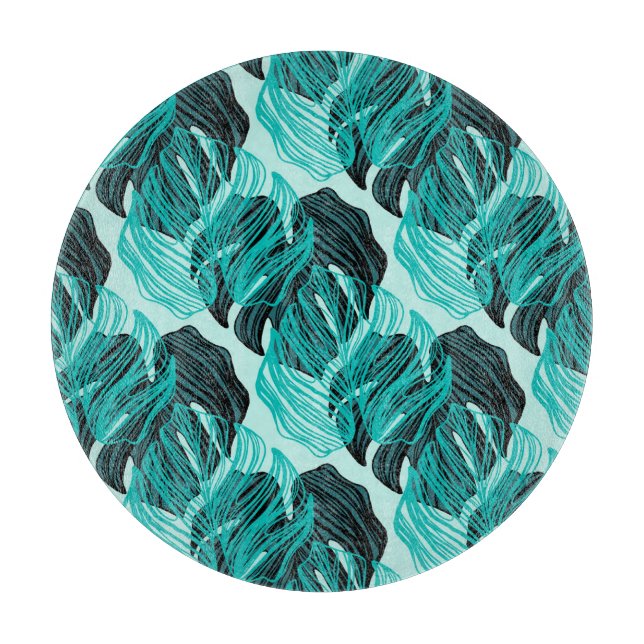 Green tropical palm leaves design. cutting board (Front)