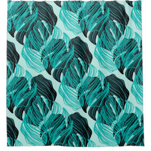 Green tropical palm leaves design. shower curtain