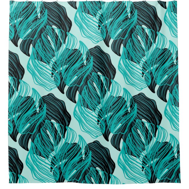Green tropical palm leaves design. shower curtain (Front)