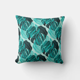 Green tropical palm leaves design. throw pillow