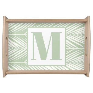 Green Tropical Palm Leaves Letter Monogram Serving Tray