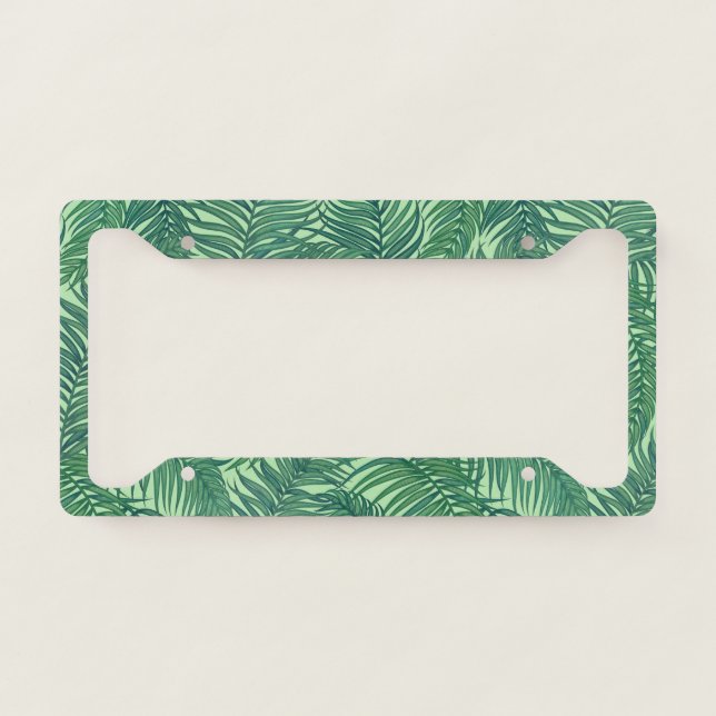 Green Tropical Palm Leaves License Plate Frame (Front)