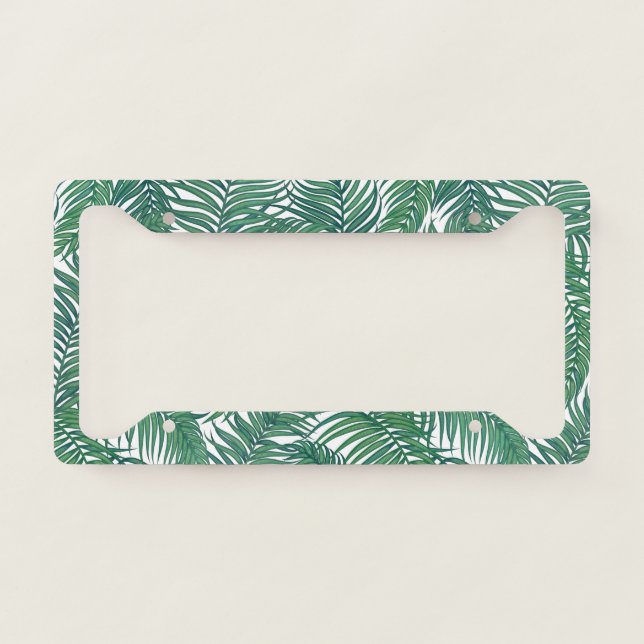 Green Tropical Palm Leaves License Plate Frame (Front)