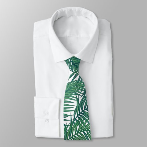 Green Tropical Palm Leaves Neck Tie