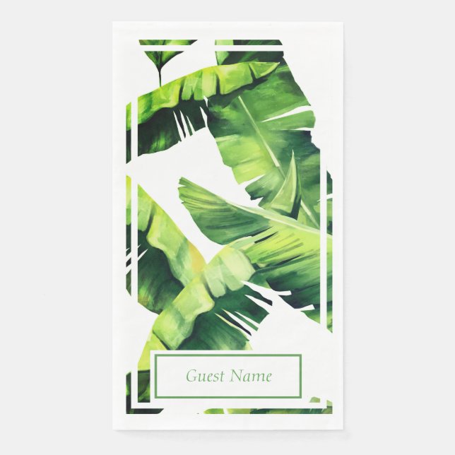 Green Tropical Palm Leaves Paper Guest Towels (Front)