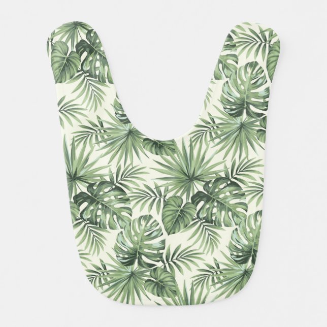 Green Tropical Palm Leaves Pattern Baby Bib (Front)