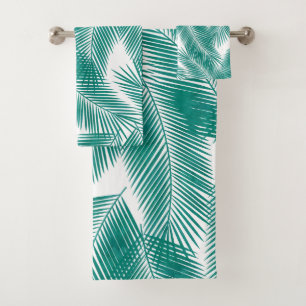 Green Tropical Palm Leaves Pattern Bath Towel Set